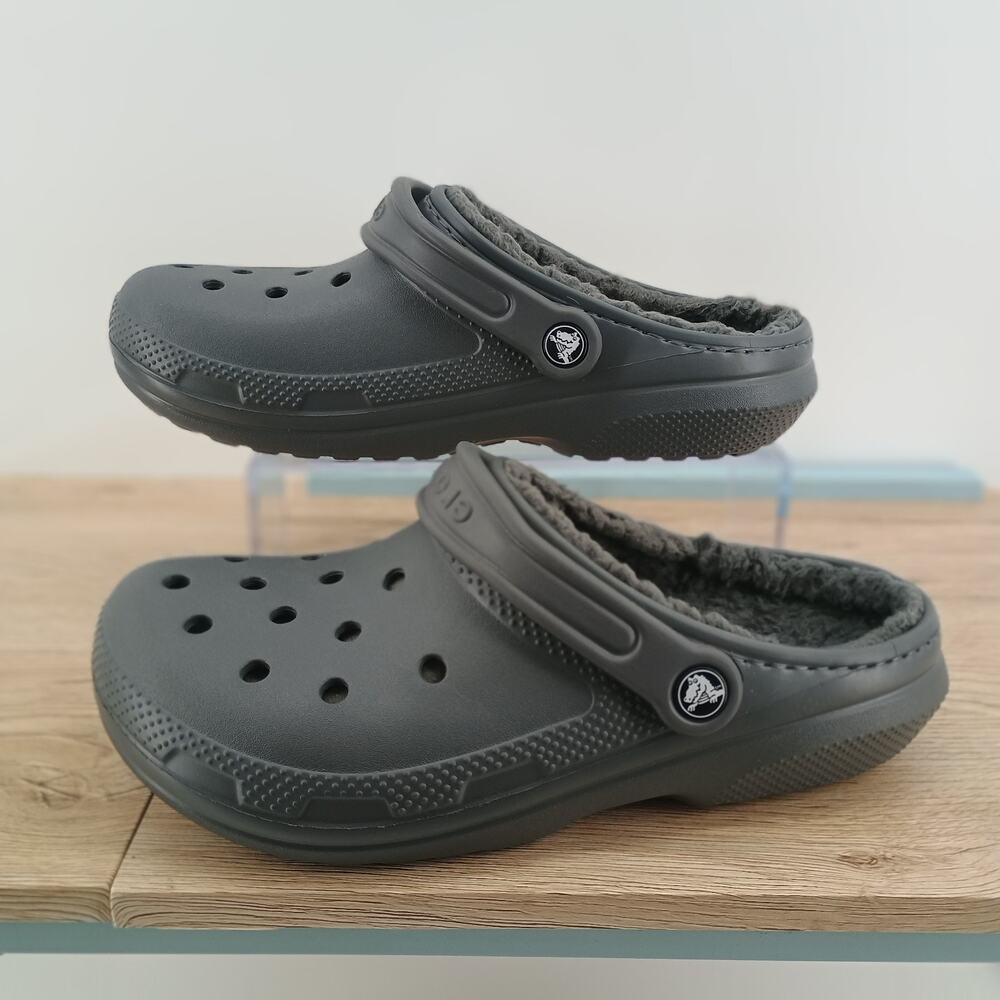 Crocs Classic Lined Unisex Adult Grey Faux Fur Slip On Clog M6 W8